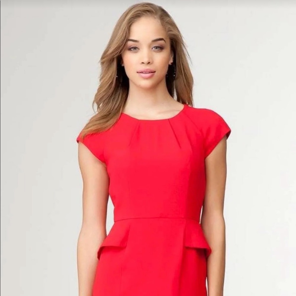 Bebe Red Peplum Short Cap Sleeve Dress 2